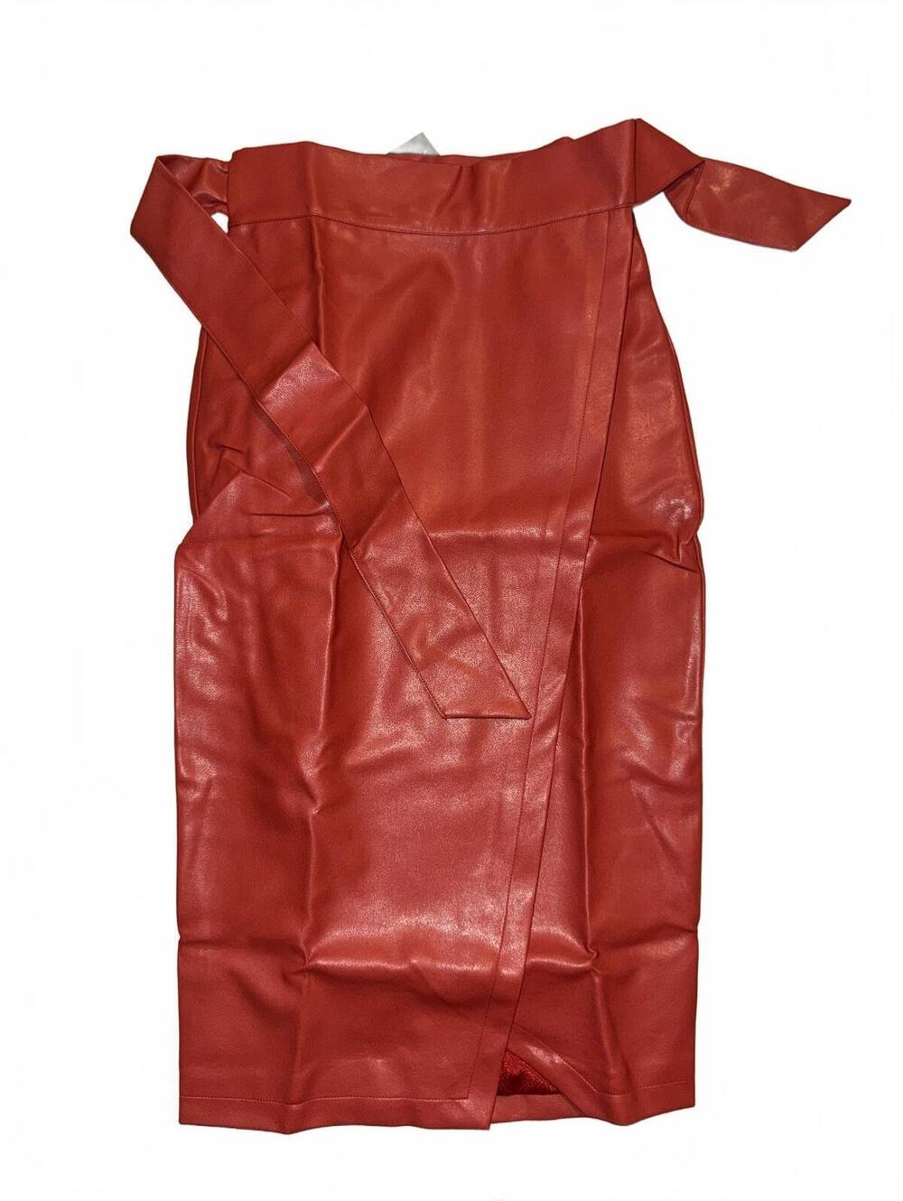 Women's Gracia Faux Leather Red Maxi Skirt With Adjustable Waist Belt Size S NWT